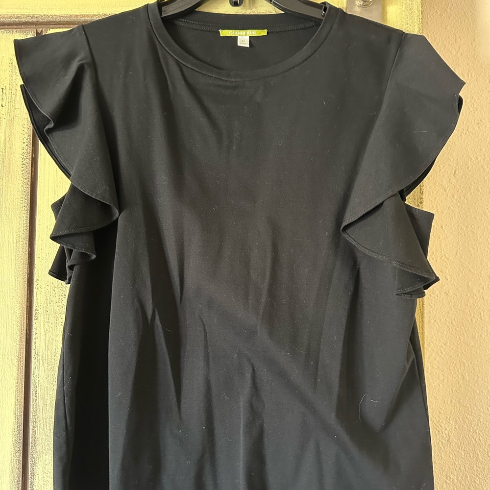 Black Ruffle Sleeve Top